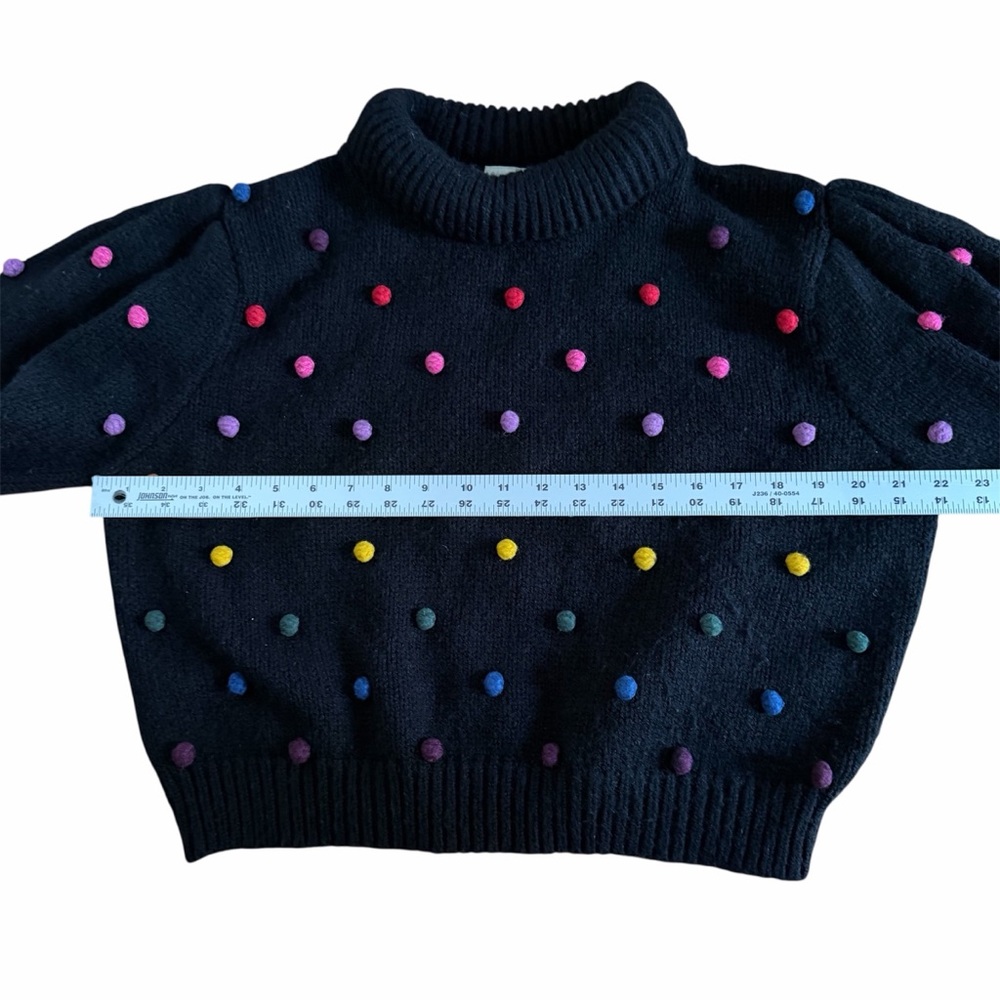 FARM RIO Rainbow Dot Pom Pom Sweater Black & Multicolor - EUC, Large - Picture 13 of 16